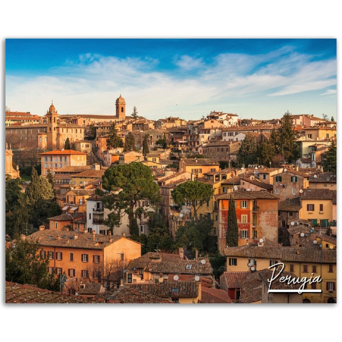 Perugia Italy Old Town Hilltop Umbria Cityscape Travel Poster