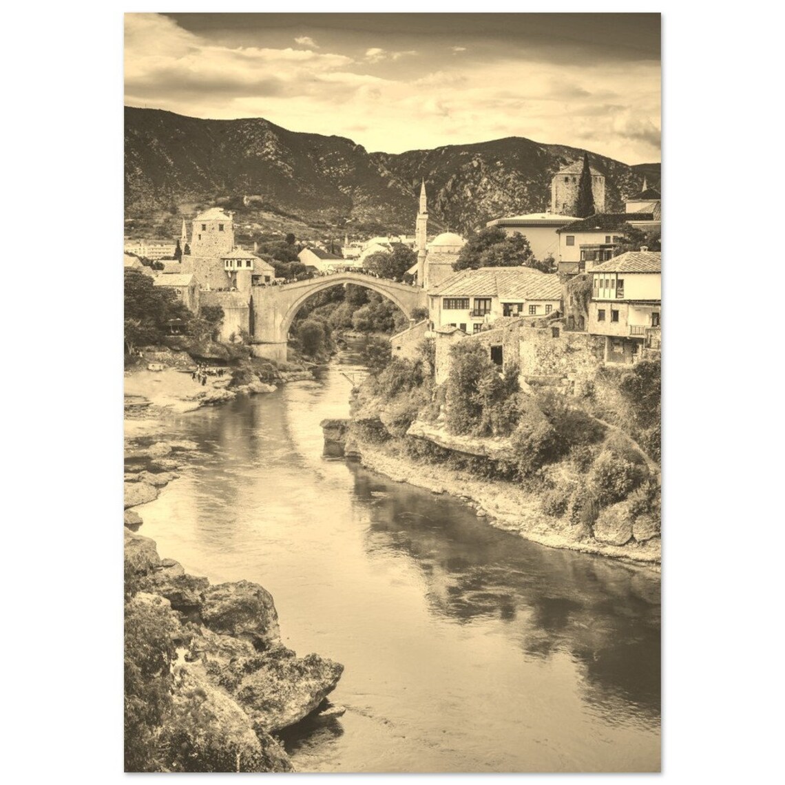 Vintage Mostar Travel Poster, Bosnia Herzegovina