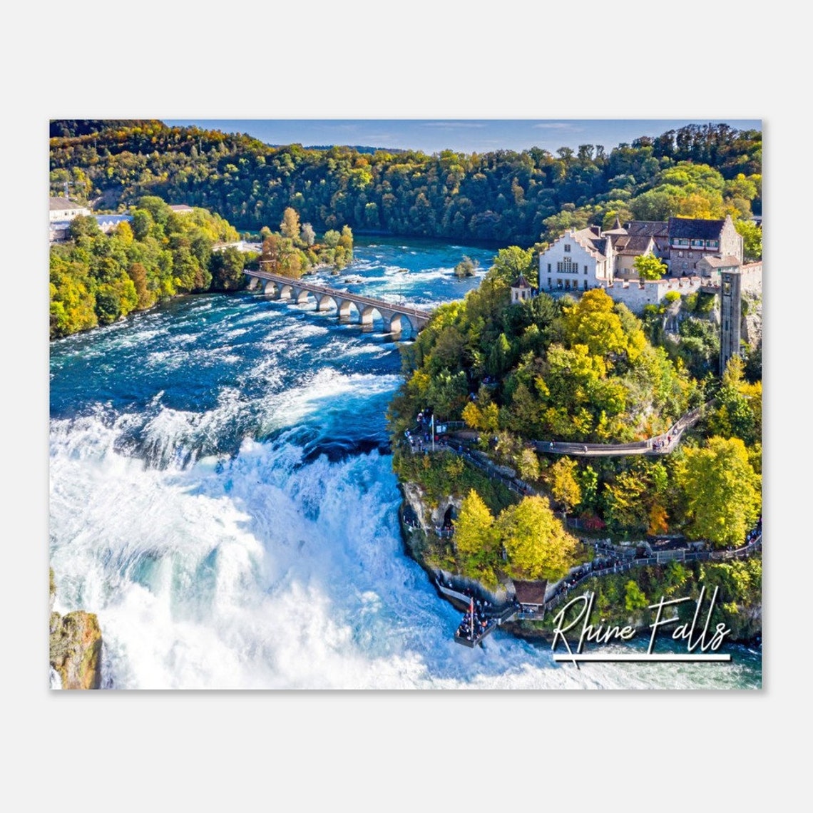 Rhine Falls Switzerland Waterfall Castle Autumn Travel Poster
