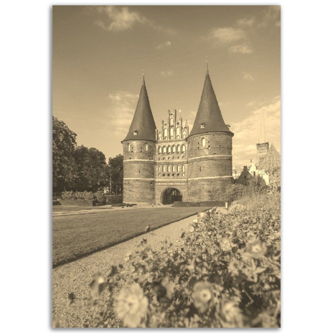 Lubeck Germany Holstentor Brick Gate Sepia Vintage Travel Poster
