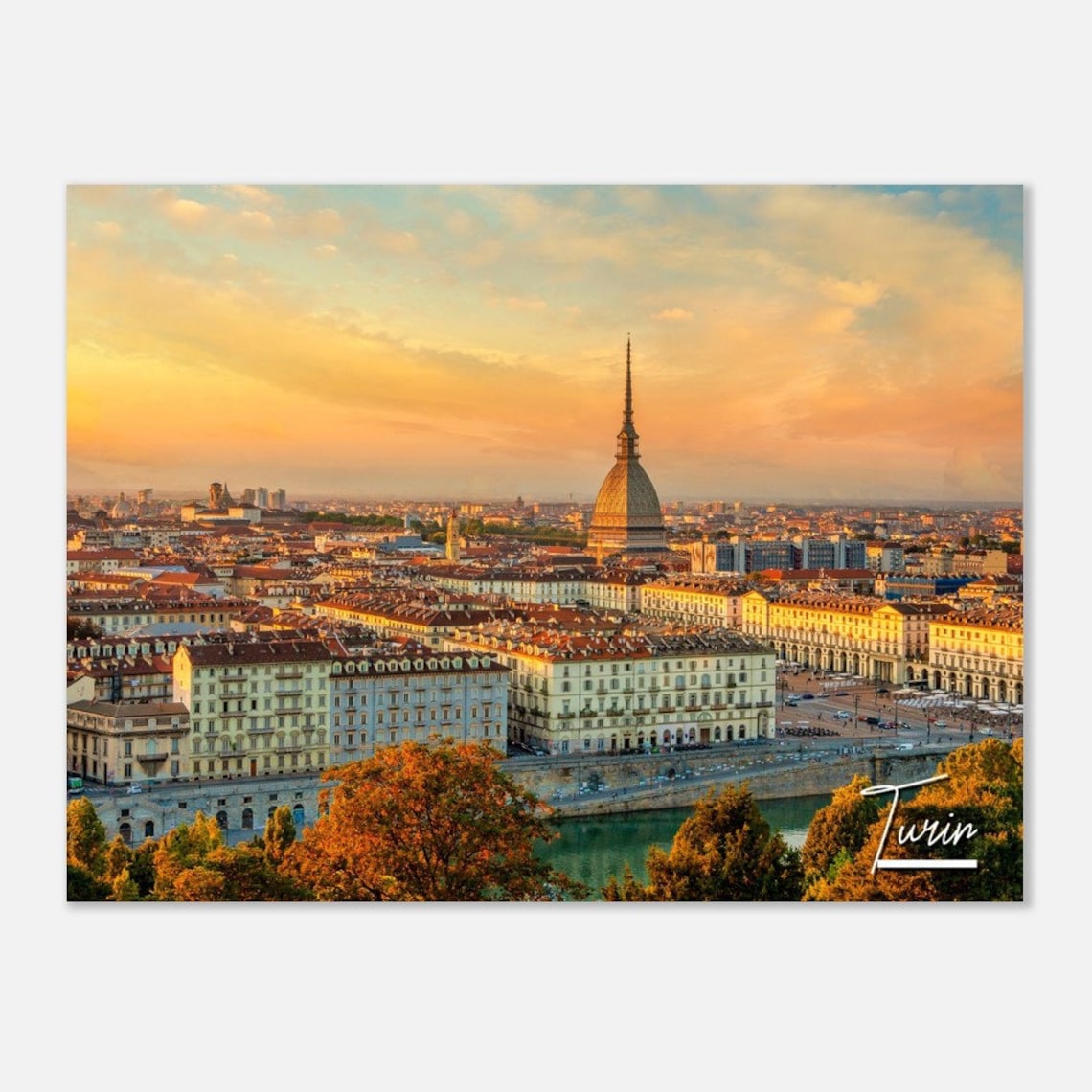 Turin Italy Sunset Cityscape Mole Antonelliana Travel Photo Poster