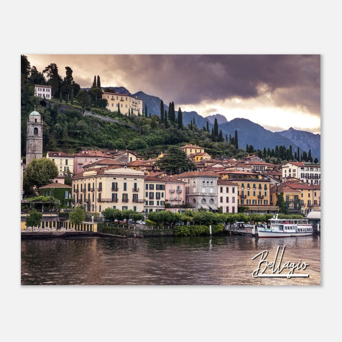 Bellagio Lake Como Italian Lakeside Village Sunset Waterfront Poster