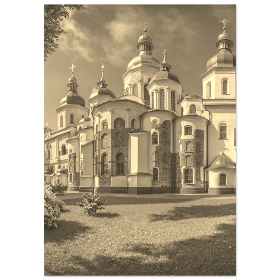 Vintage Kiev Ukraine Poster Retro Cathedral Sepia Print Church Wall Art Home Decor Vertical Skyline Travel Photo Gift