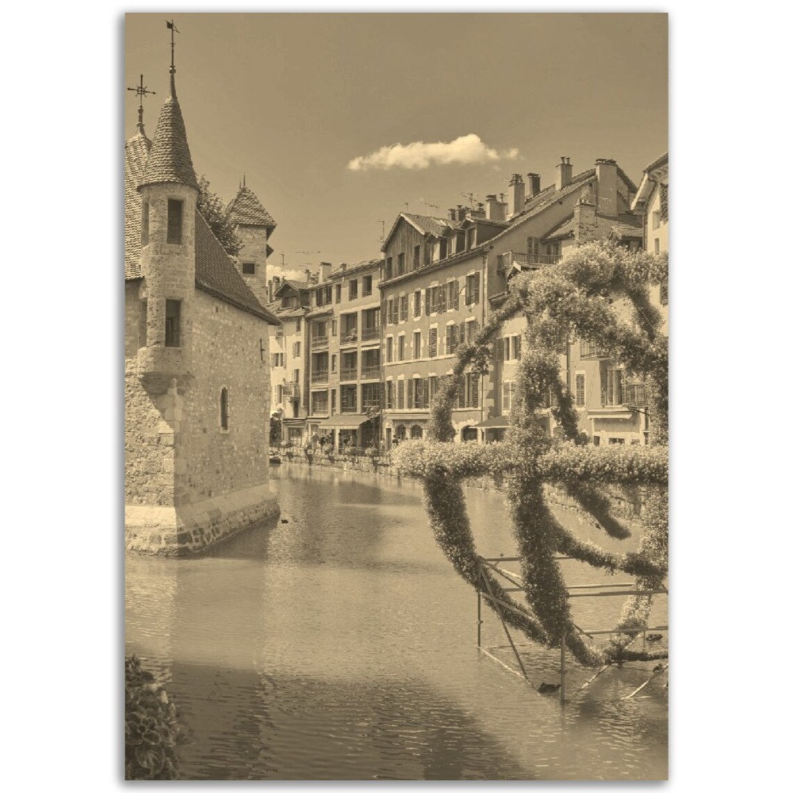 Vintage Annecy France Canal Old Town Sepia Photography Poster
