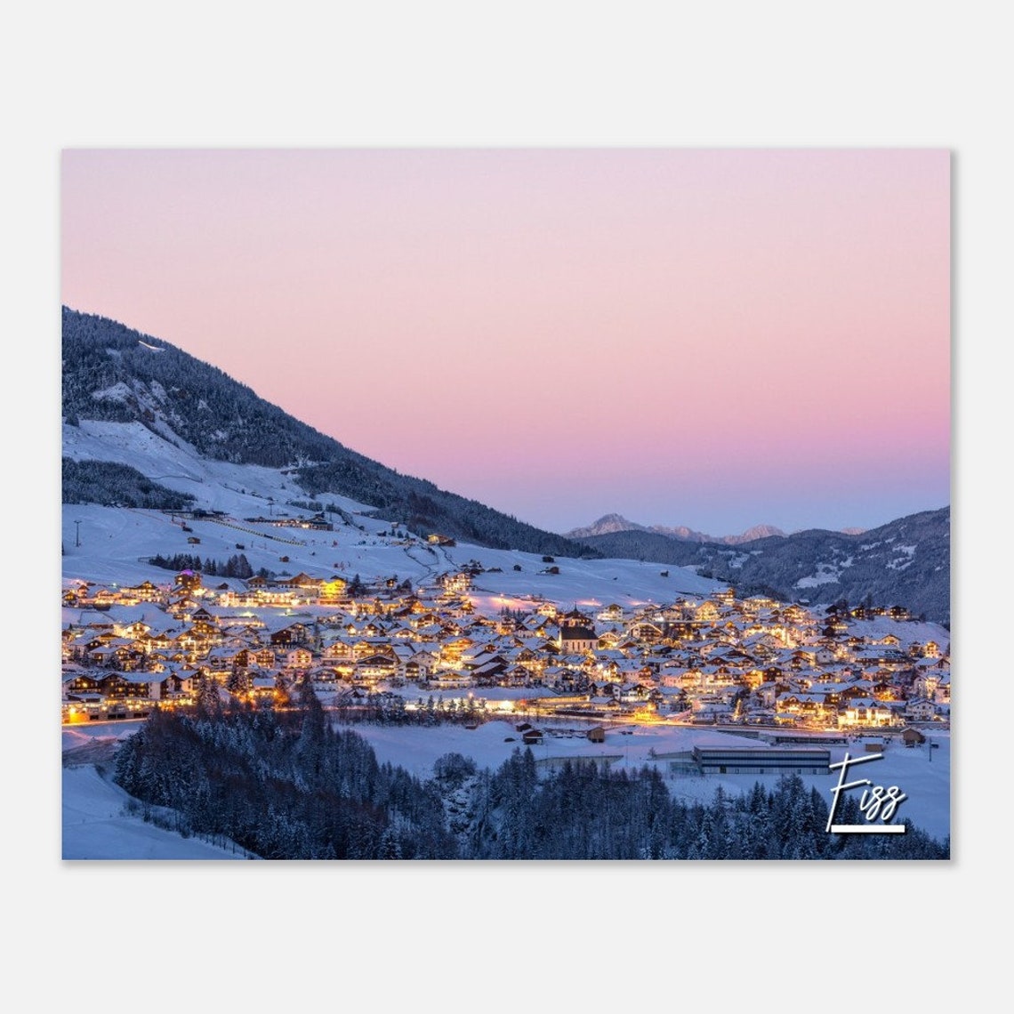 Fiss Austria Alpine Village Snowy Evening Winter Travel Poster