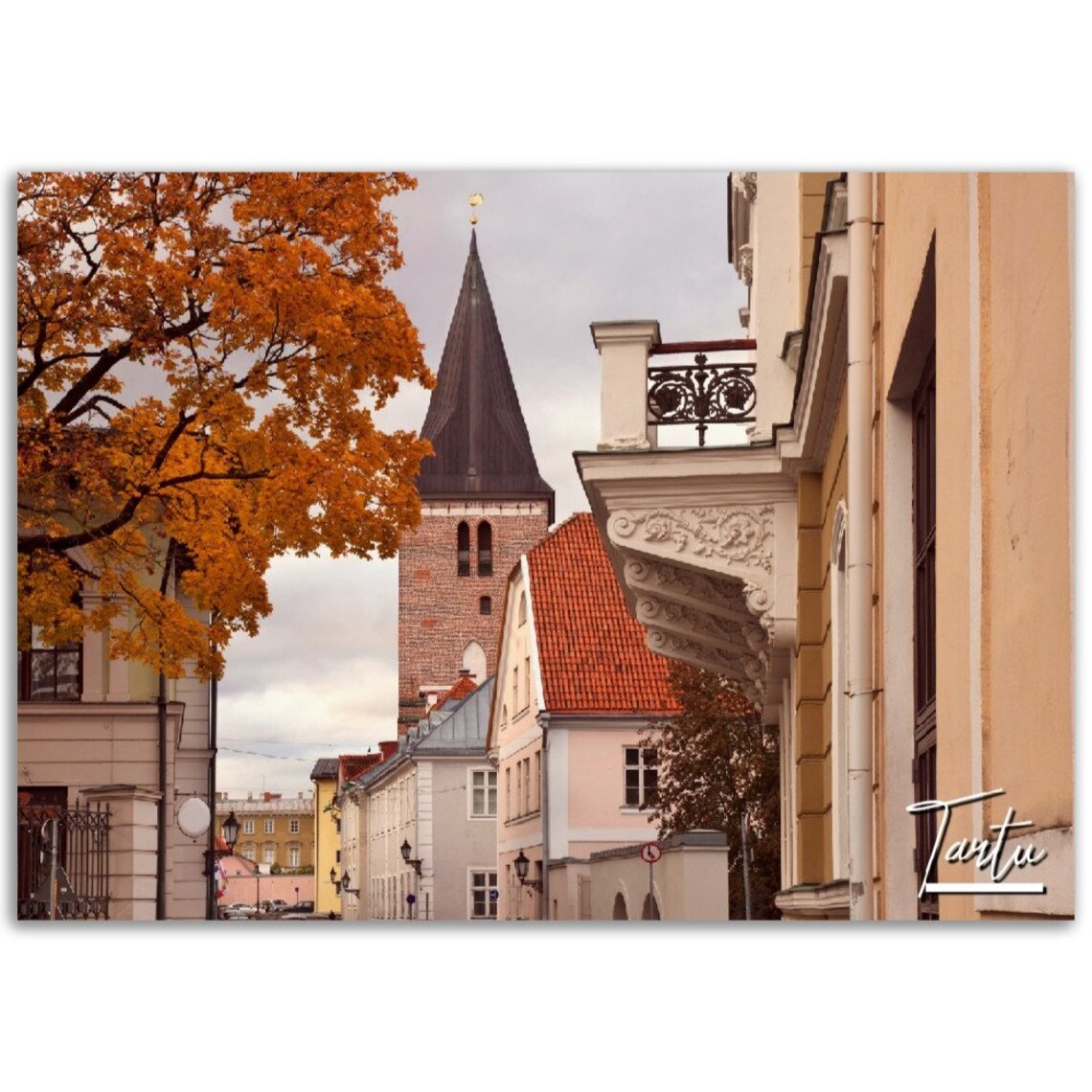 Tartu Estonia Old Town Photo Poster Autumn Church Tower Travel Art
