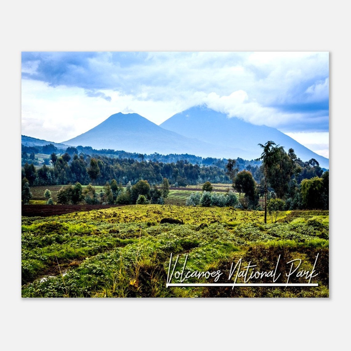 Volcanoes National Park Rwanda Twin Volcano Landscape Photo Poster