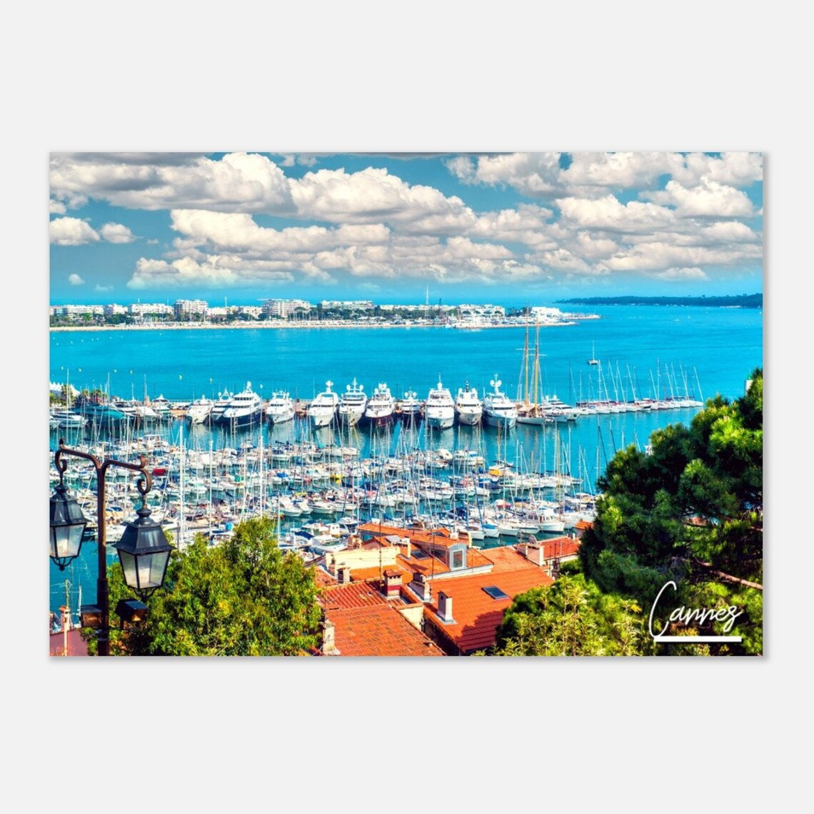 Cannes Harbor Yachts Turquoise Water French Riviera Travel Poster