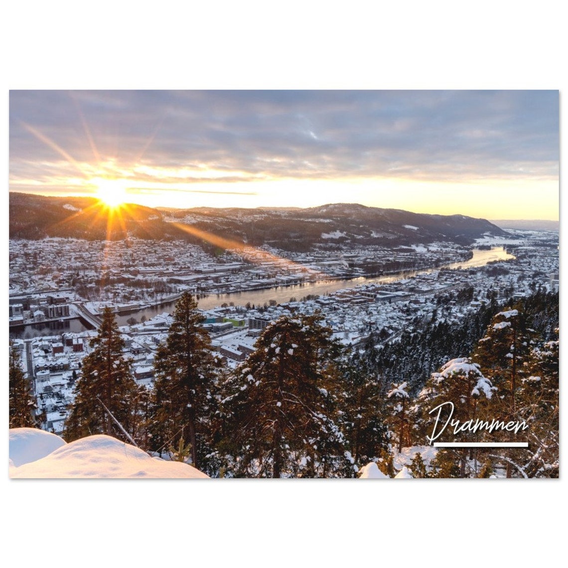 Drammen Norway Winter Cityscape Poster Print