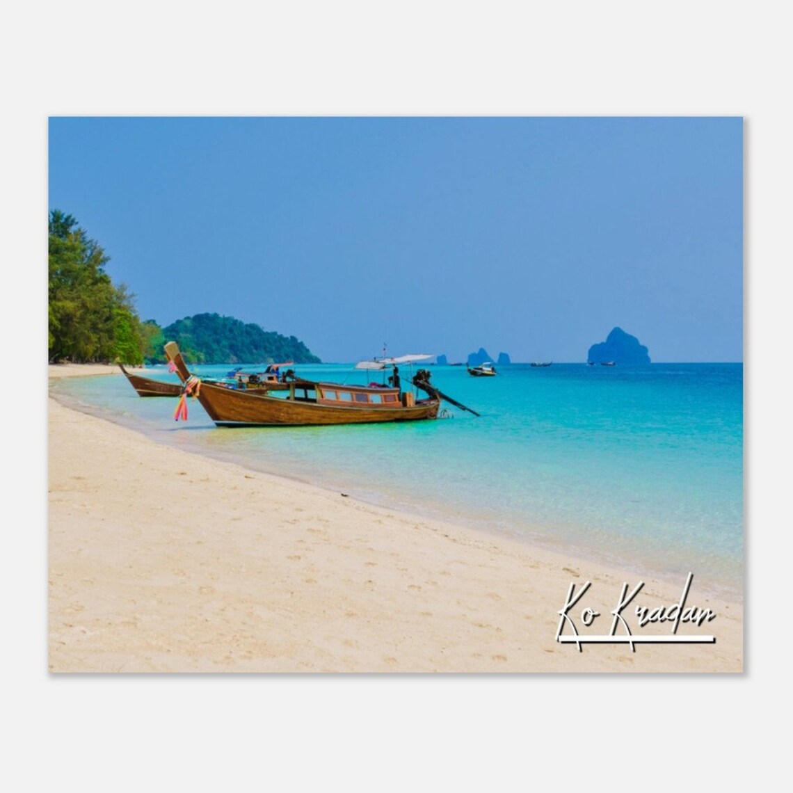 Ko Kradan Thailand Tropical Beach Longtail Boats Travel Photo Print