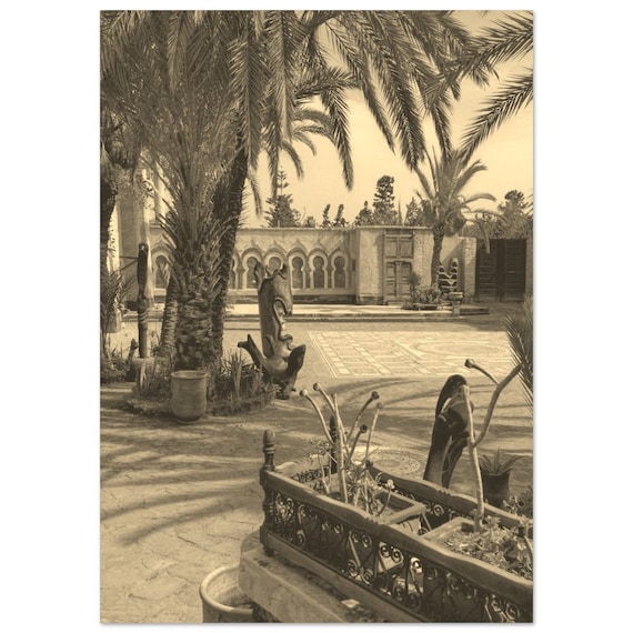 Vintage Agadir Morocco Palm Courtyard Sepia Travel Photo Poster