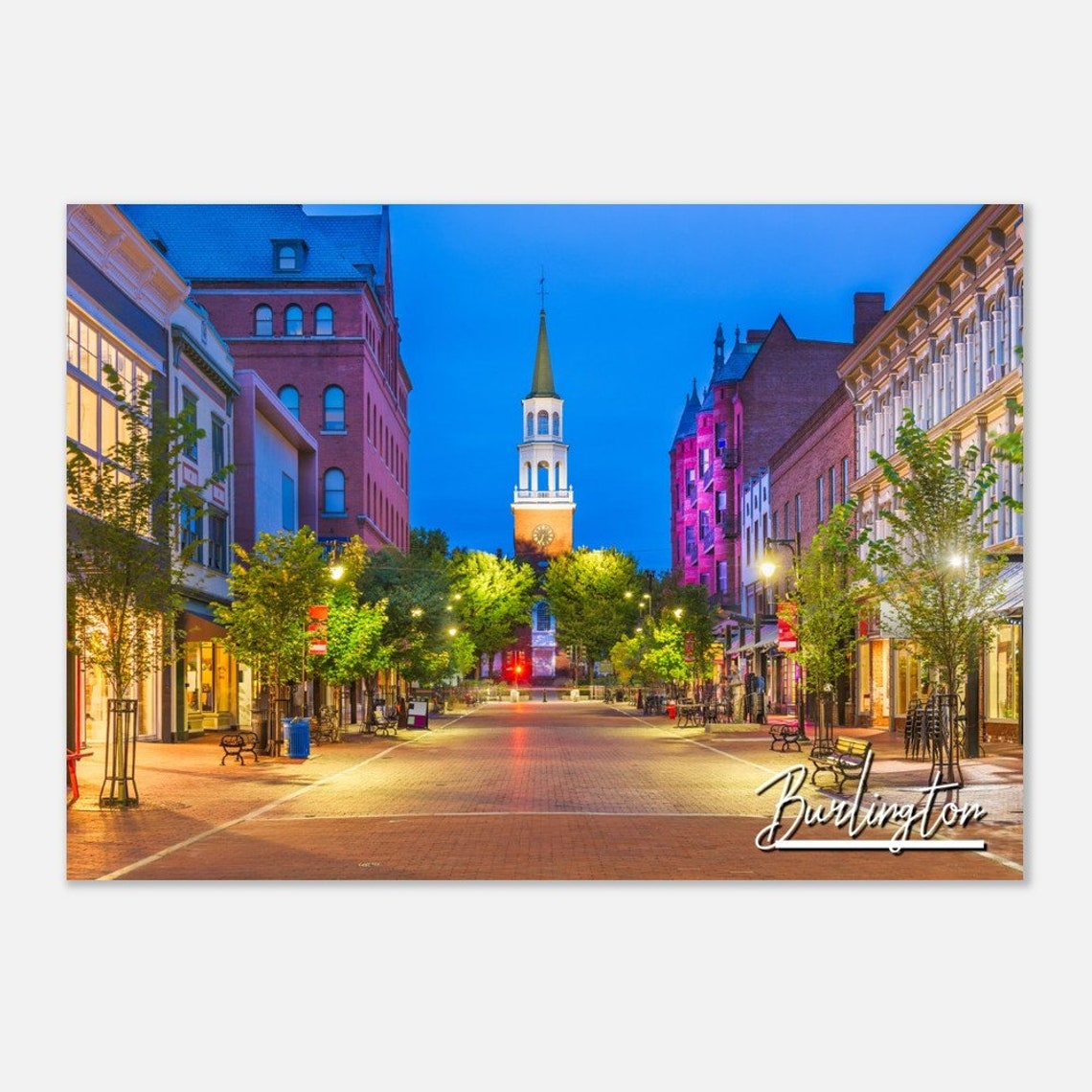 Burlington Vermont Cityscape Poster Usa Travel Wall Art