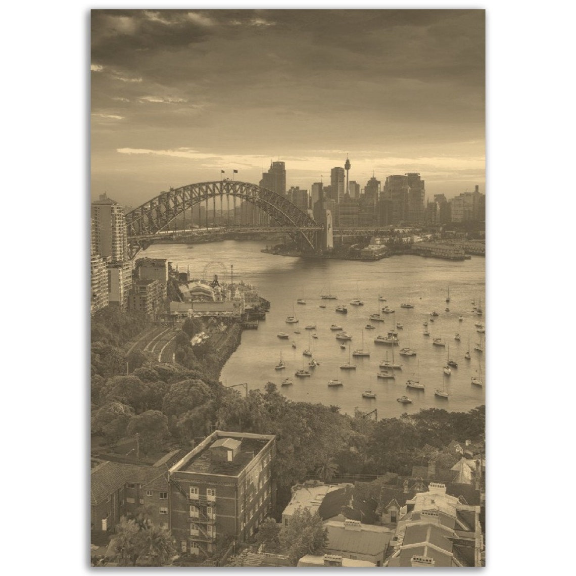 Vintage Sydney Harbour Bridge Poster Sepia Cityscape Print