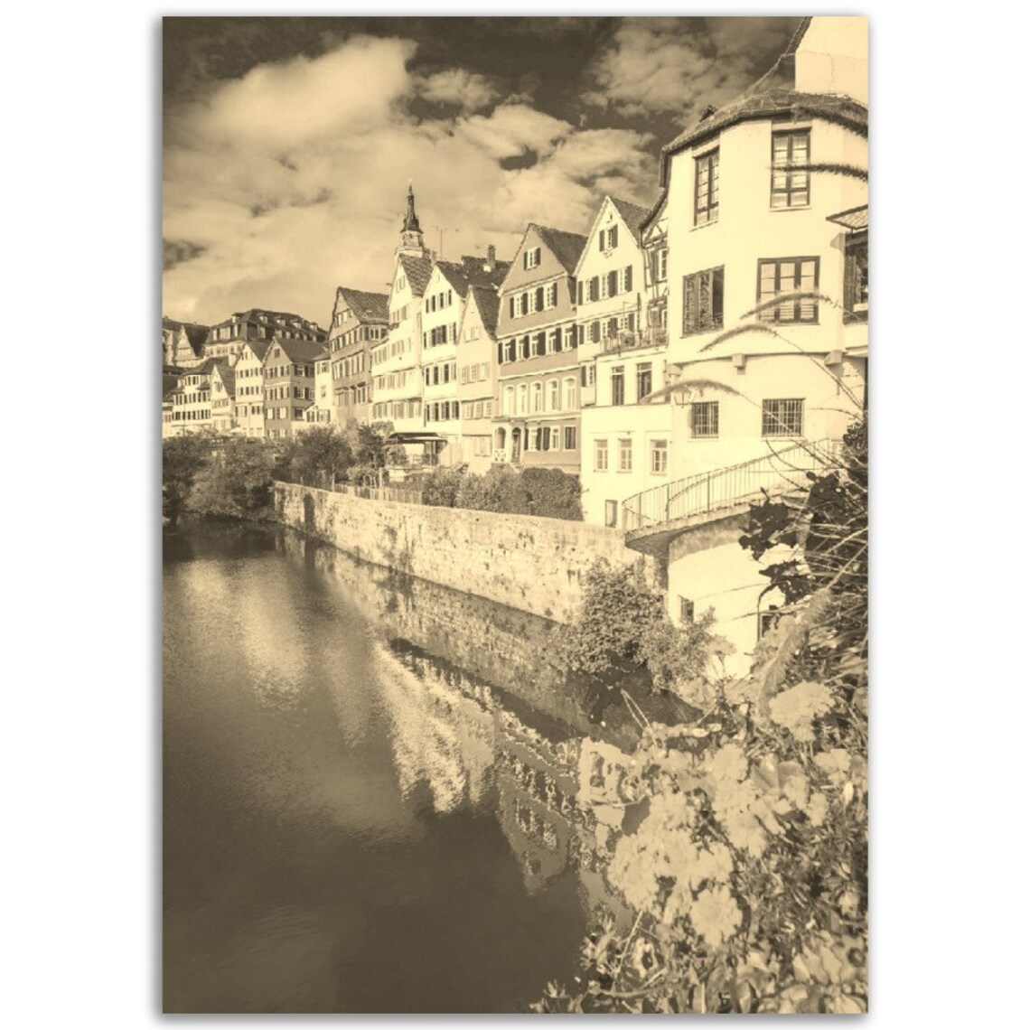Baden Baden Germany Vintage Sepia Riverside Old Town Photo Poster