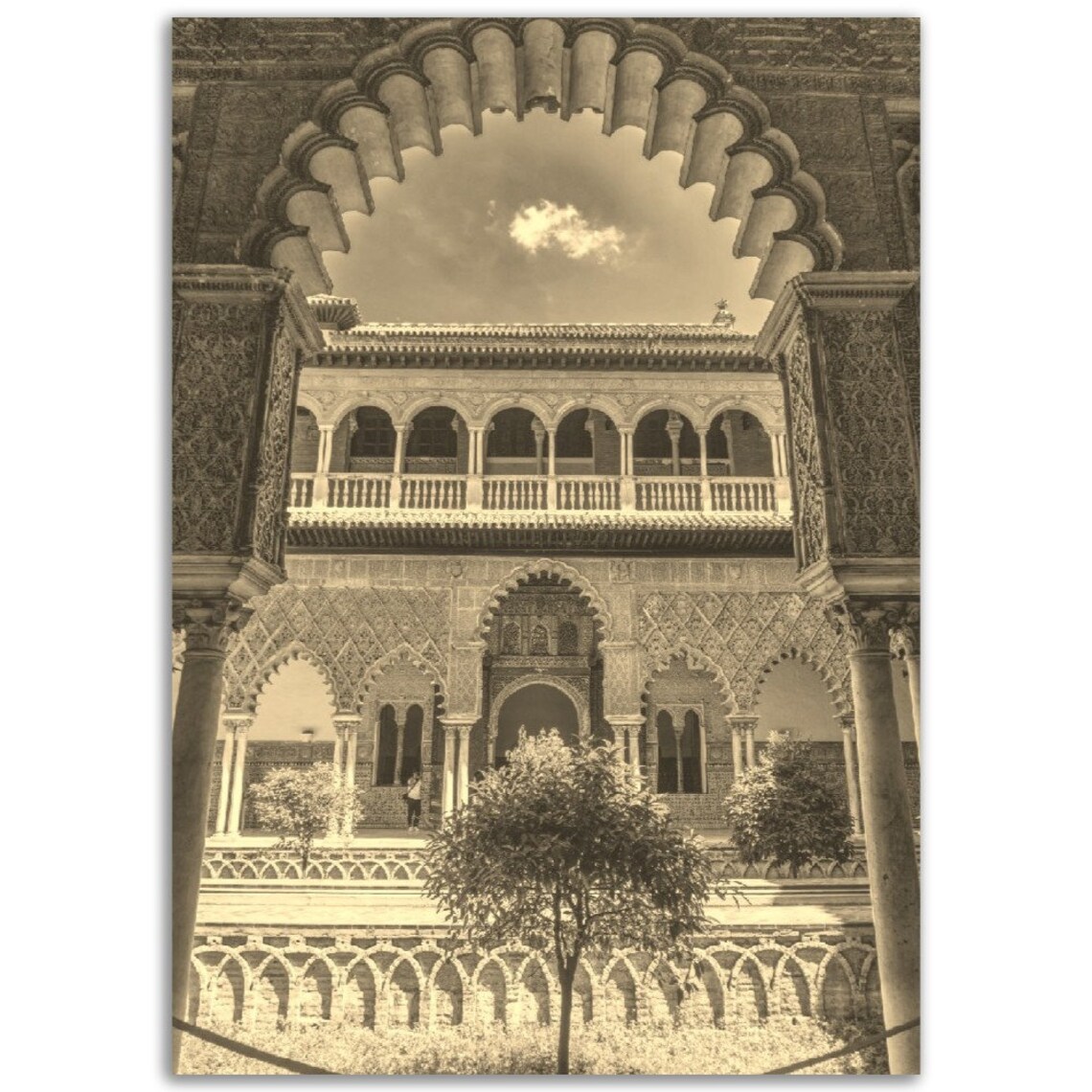 Seville Spain Vintage Sepia Alcazar Moorish Courtyard Photo Poster
