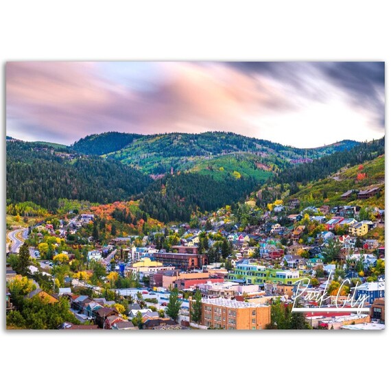 Park City Utah Mountain Town Golden Sunset City Lights Poster