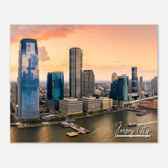 Jersey City Skyline Poster Sunset Waterfront Cityscape Photo Art