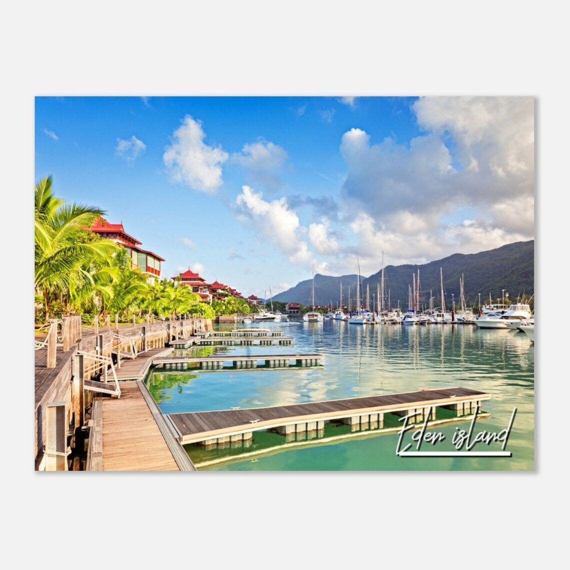 Eden Island Seychelles Poster Tropical Marina Yachts Palm Photo Art