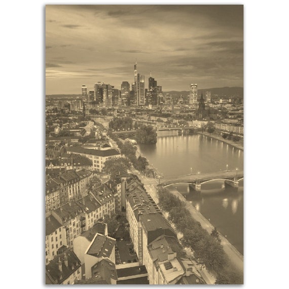 Vintage Frankfurt Germany Poster Sepia City Skyline Print