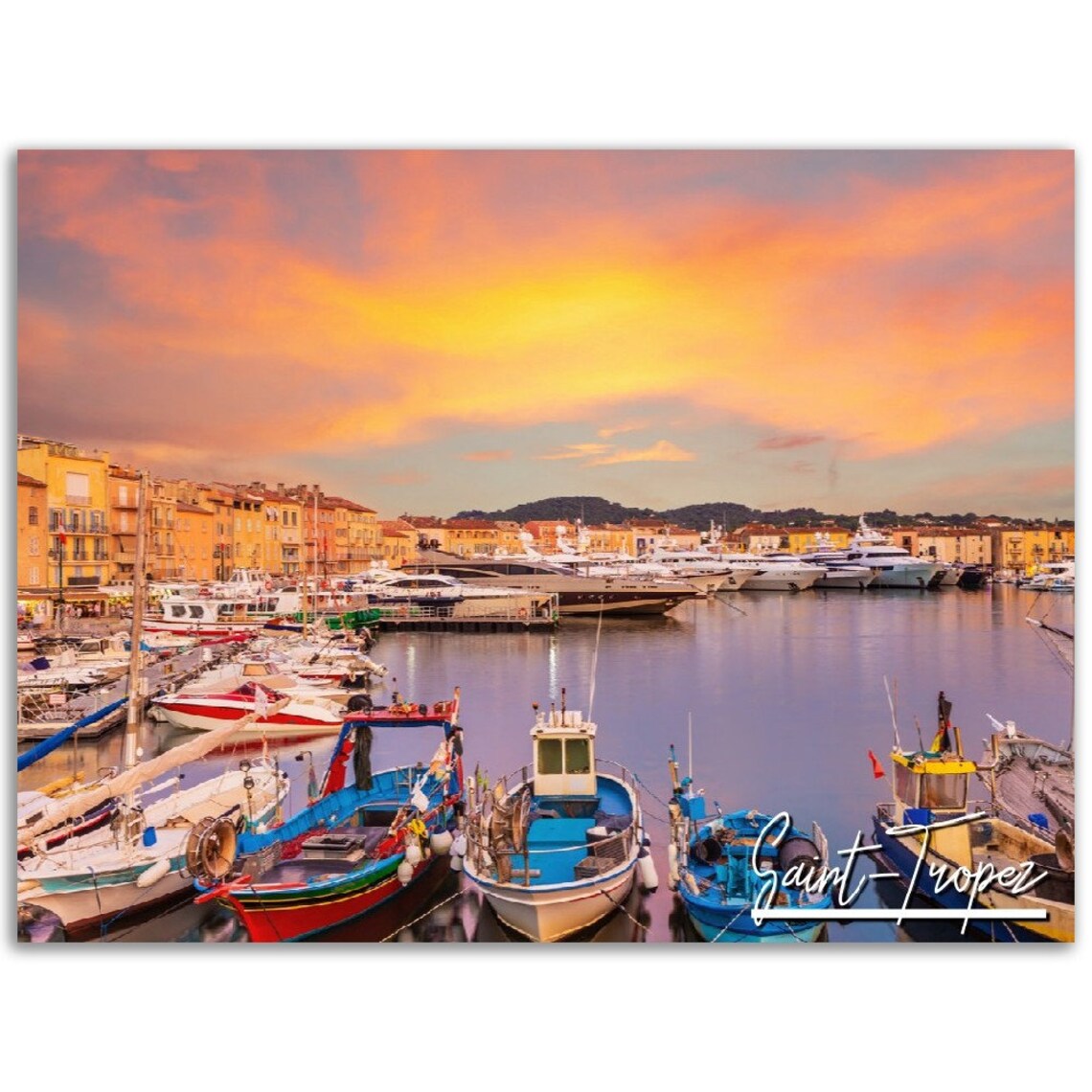 Saint-Tropez Harbor Sunset Boats French Riviera Photo Poster