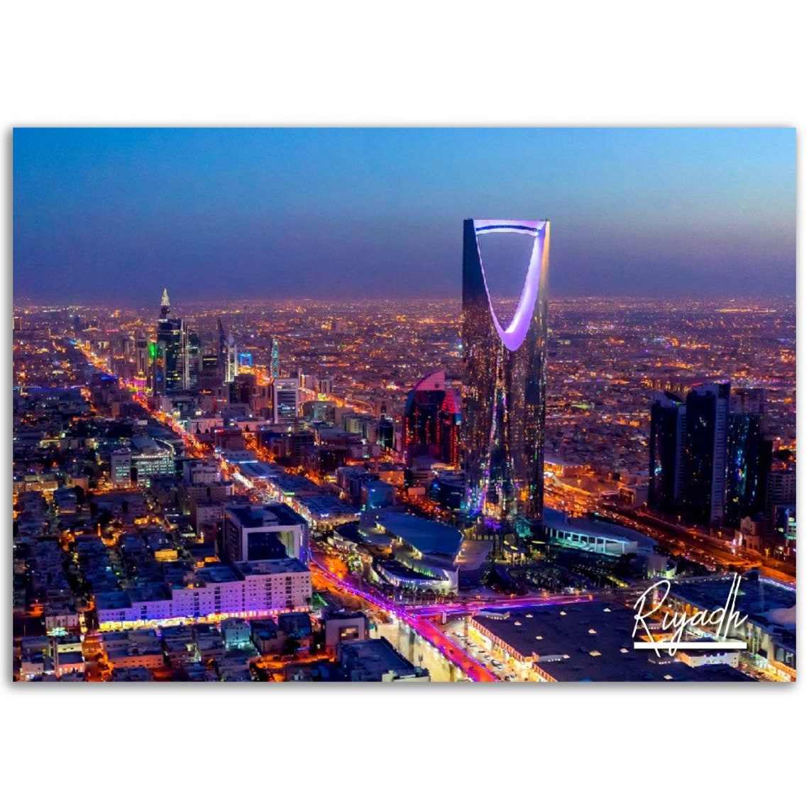 Riyadh Saudi Arabia Night Aerial View City Lights Skyline Poster