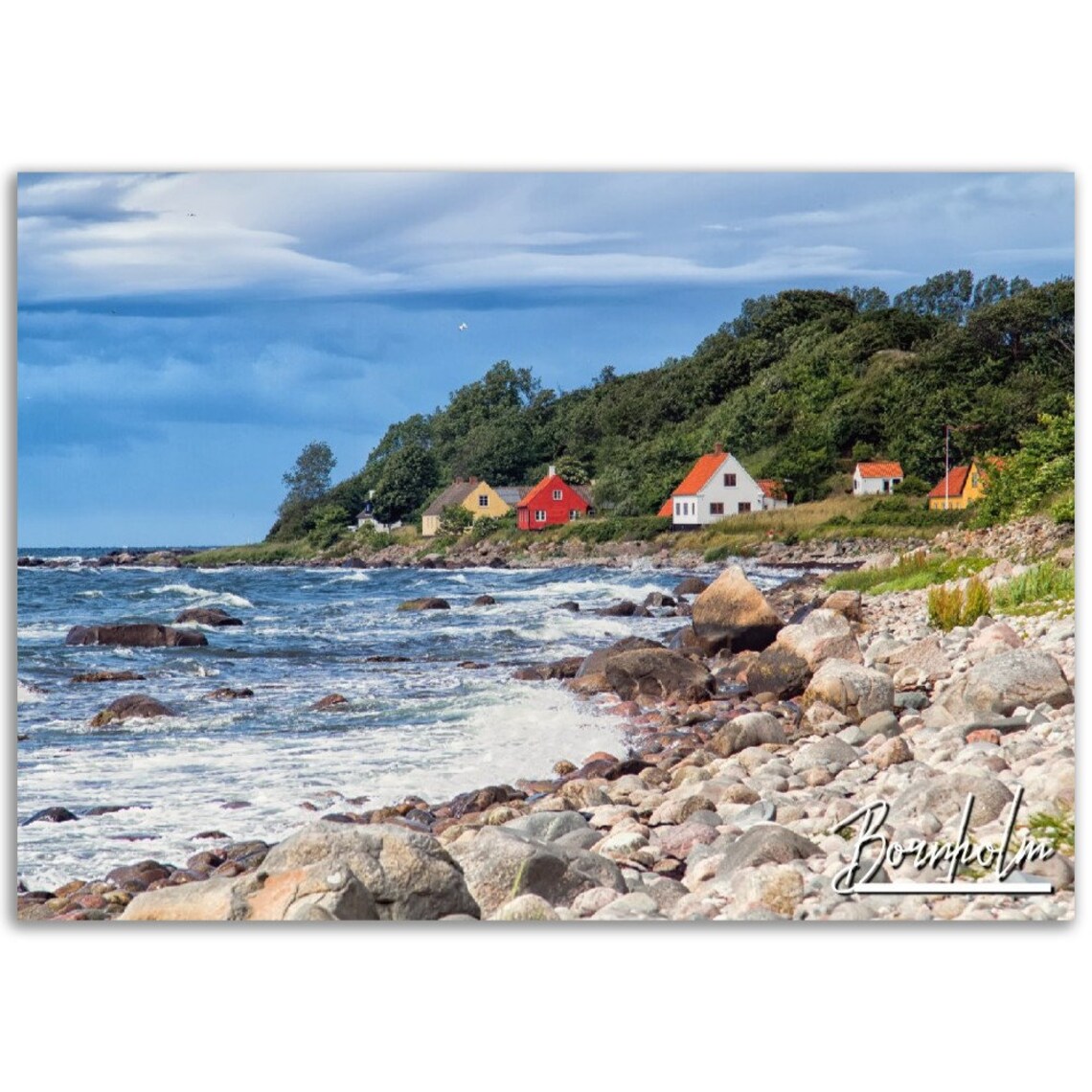 Bornholm Denmark Rocky Coastline Cottages Baltic Island Travel Poster