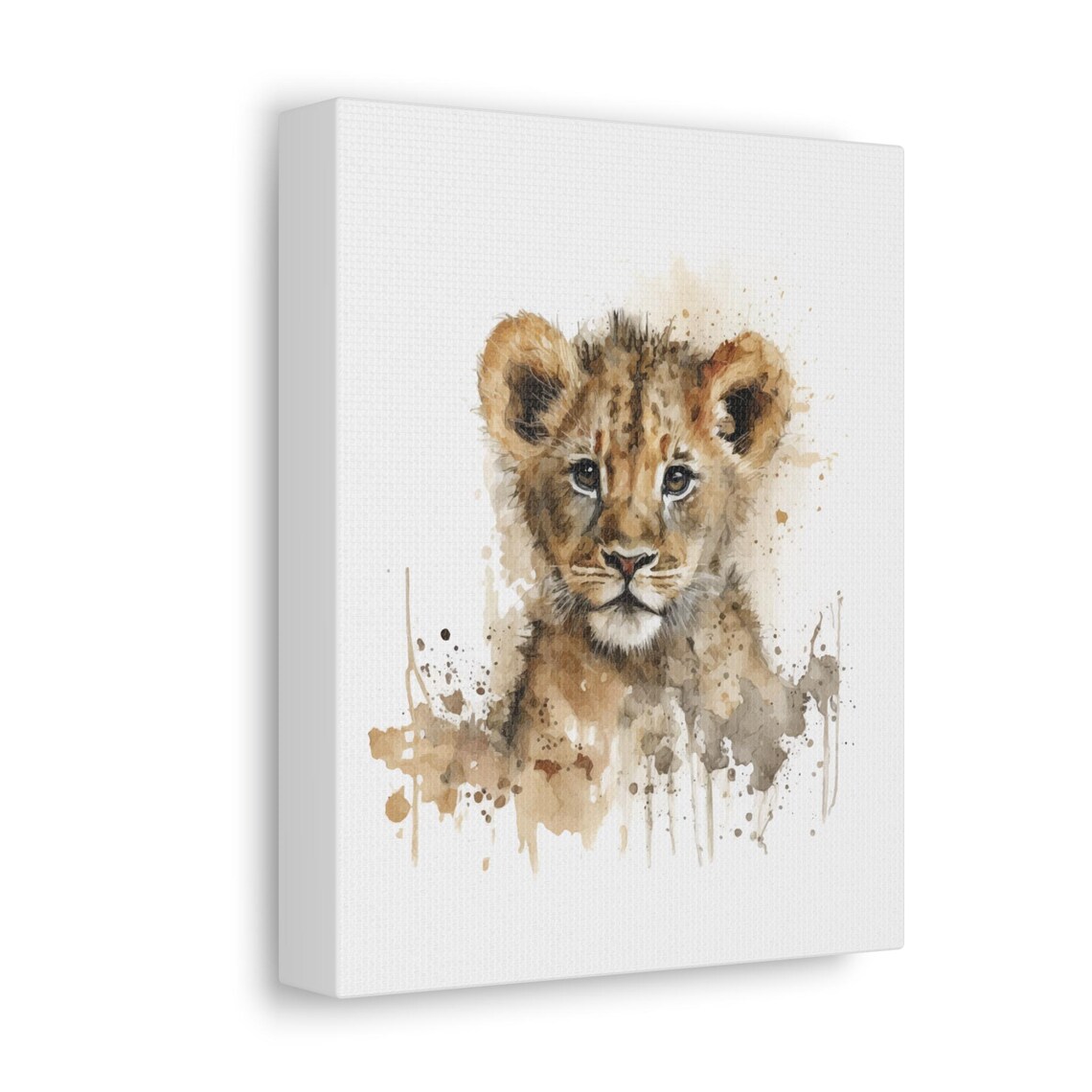 Lion Cub Portrait Watercolor Splash Art Baby Safari Nursery Poster - Image 3
