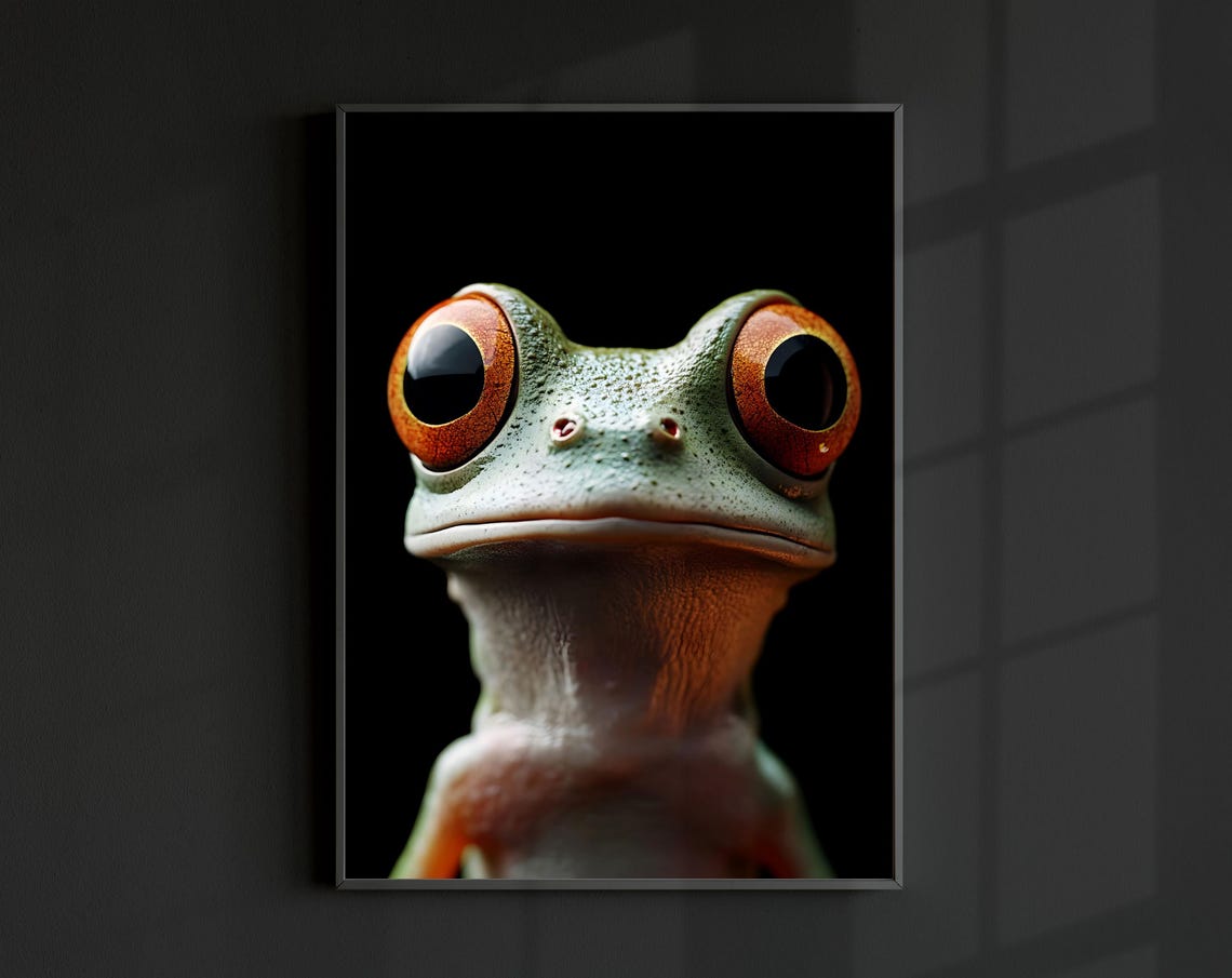 Tree Frog Close Up Funny Face Big Orange Eyes Amphibian Wall Print