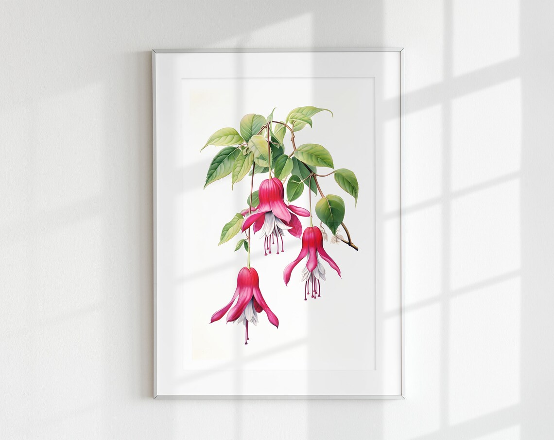 Fuchsia Wall Art Pink Flower Print, Minimal Poster