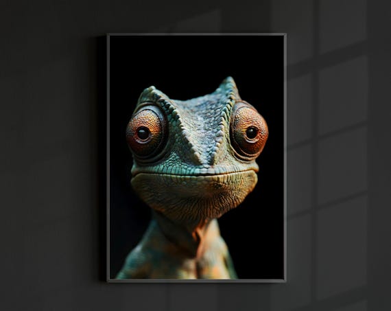 Chameleon Photo Poster Wall Art Minimal Modern Wildlife Home Decoration Portrait Close Up Tree Reptile Camouflage Eyes Rainforest