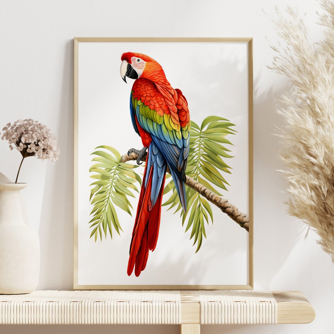 Scarlet Macaw Minimal Poster, Tropical Bird Decor - Image 4