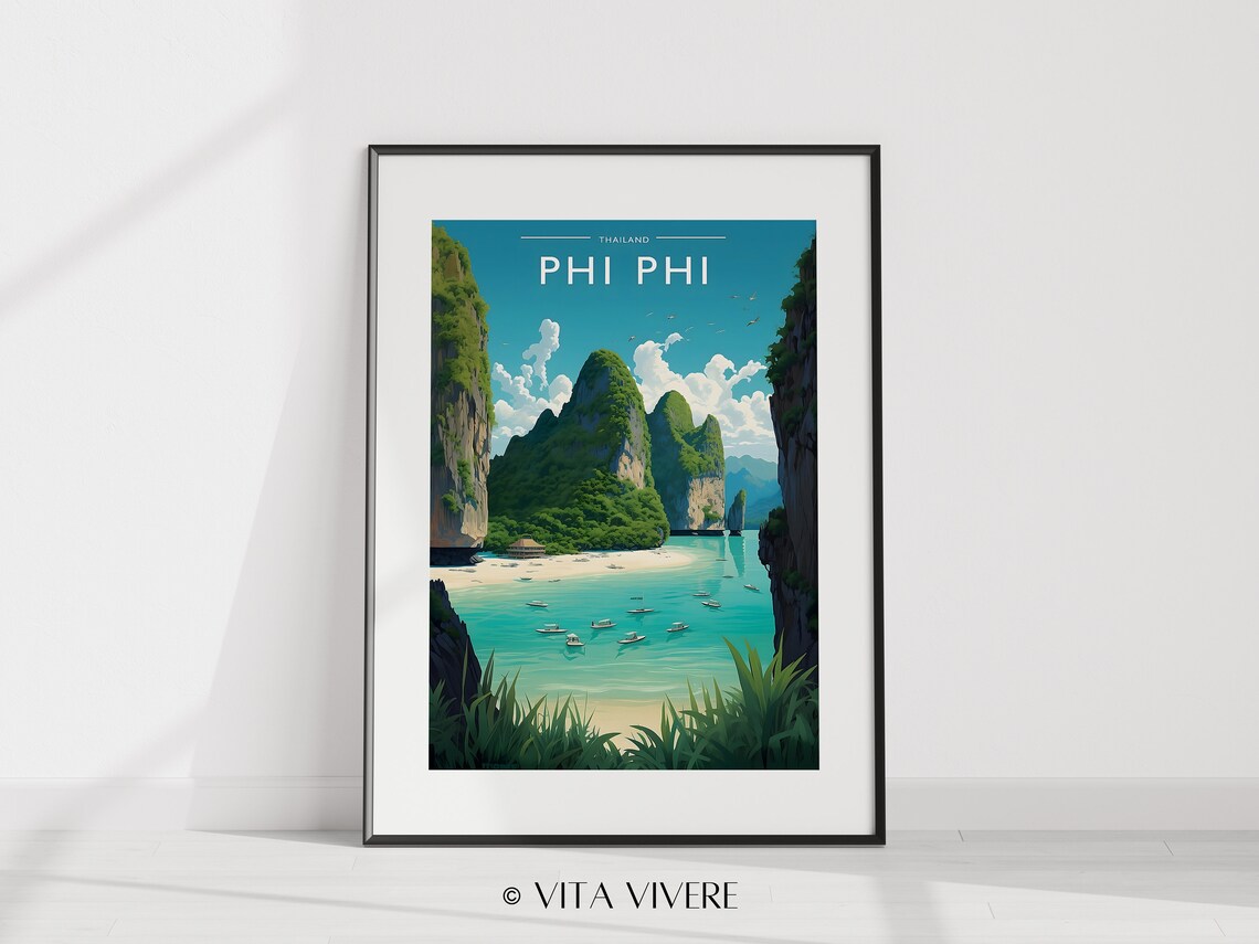 Phi Phi Islands Travel Print Art Phi Phi Travel Art Gift Phi Phi Islands Travel Poster Art Thailand Artwork Thailand Wall Hanging Travel Art - Image 2