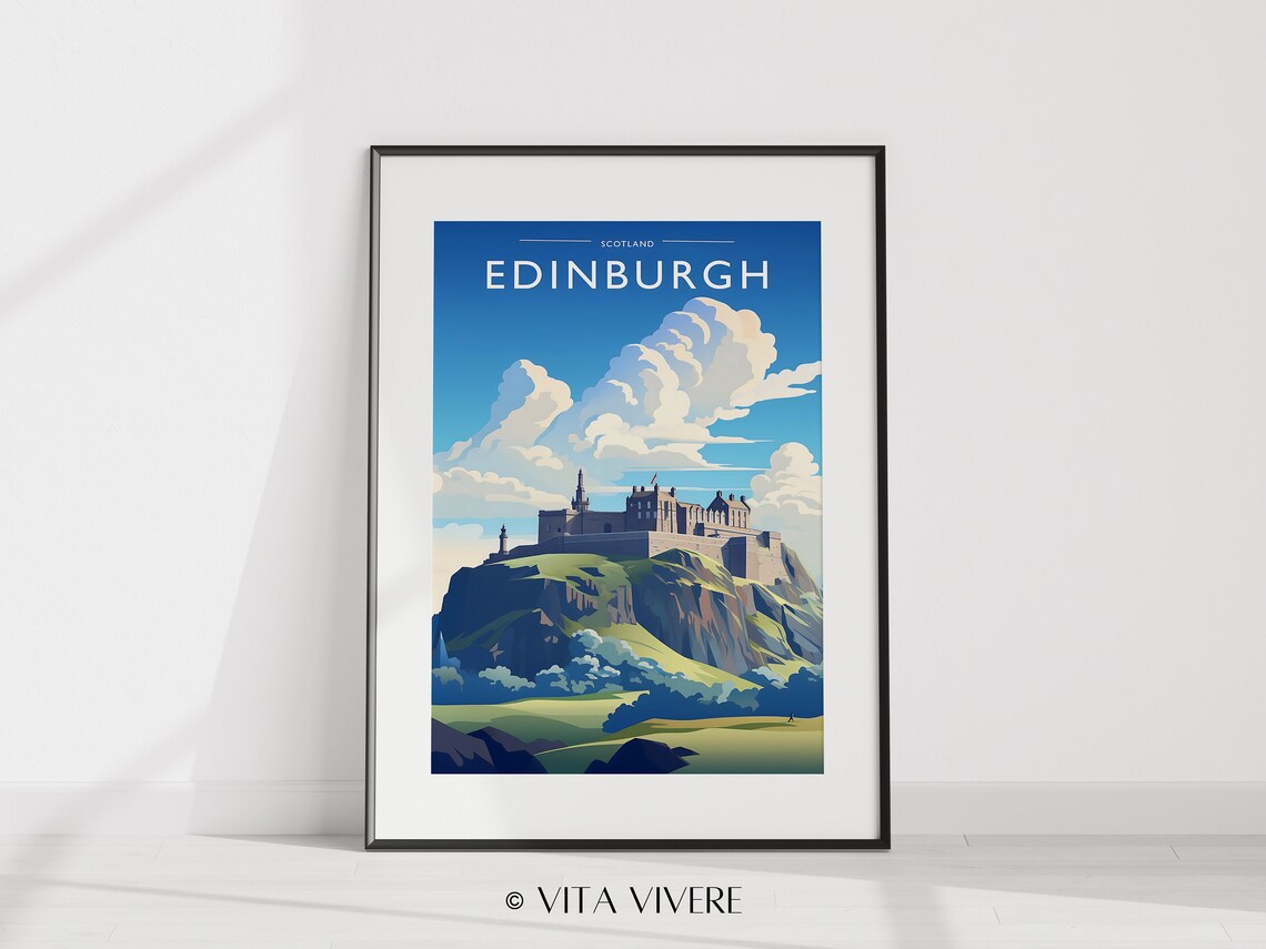 Edinburgh Scotland Castle On Rocky Crag Skyline Travel Poster - Image 2