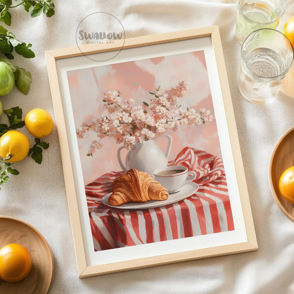 French Breakfast Wall Art Kitchen Prints Croissant And Coffee Print Workart Boho Kitchen Wall Decor - Image 4