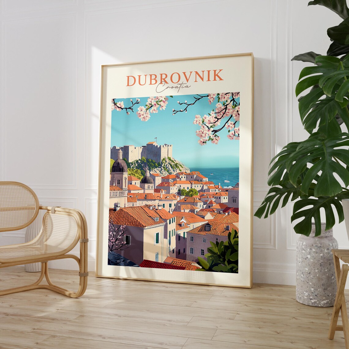 Dubrovnik Croatia Adriatic Old Town Cherry Blossom Travel Poster - Image 2