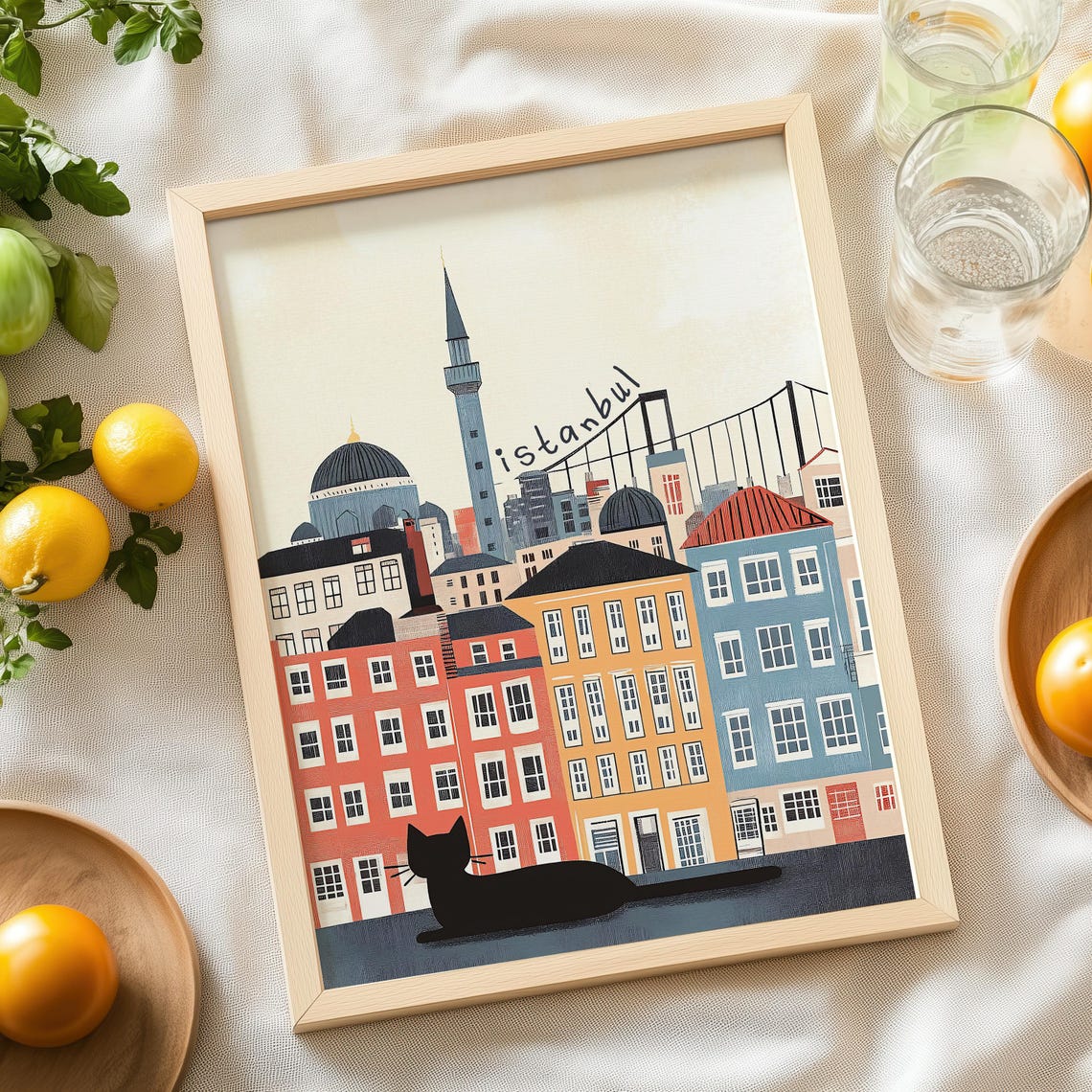 Istanbul Wall Art Istanbul Art Print City Of Istanbul Poster Cute Istanbul Cats Drawing Travel Poster - Image 3