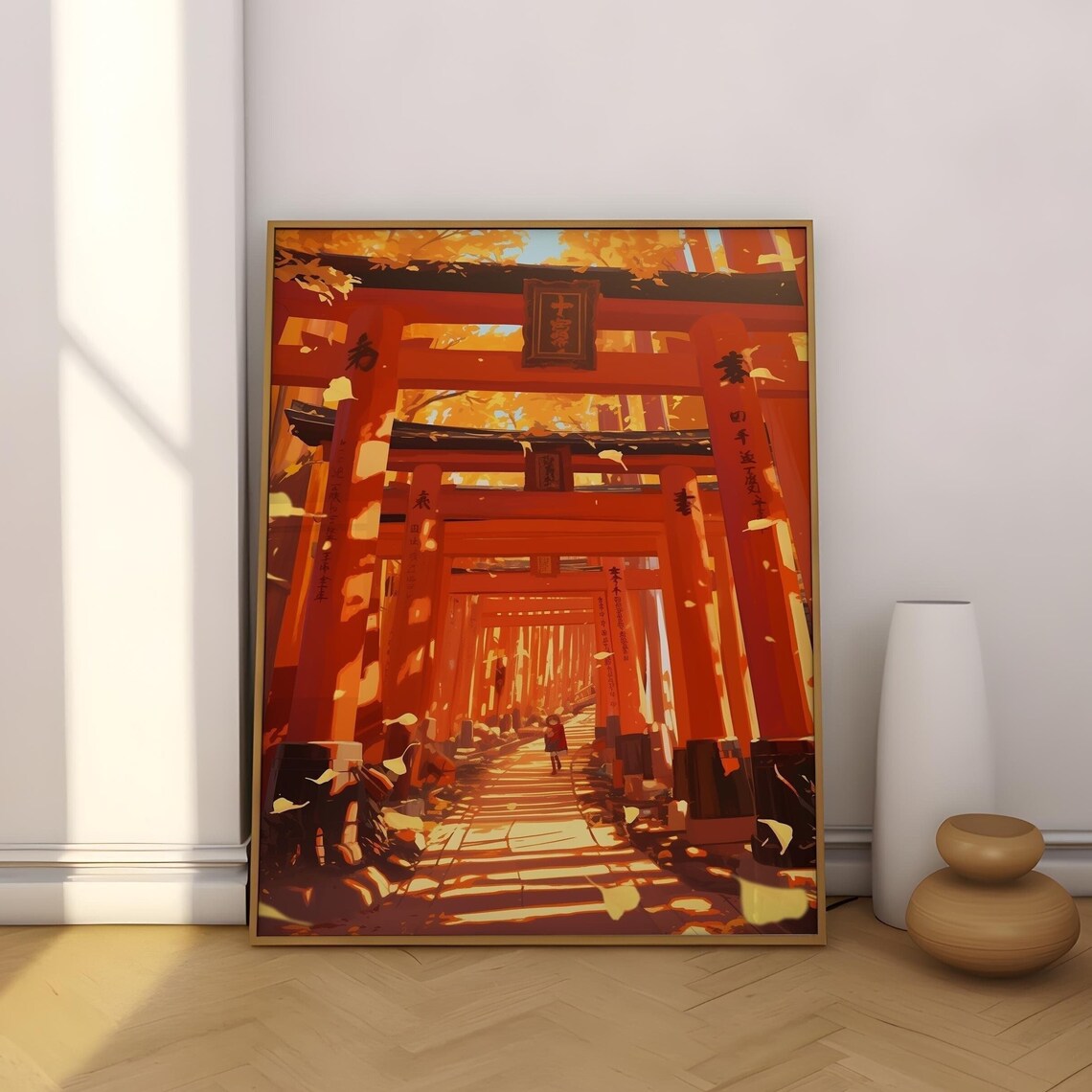 Fushimi Inari Style Red Torii Gate Tunnel Anime Scene Poster
