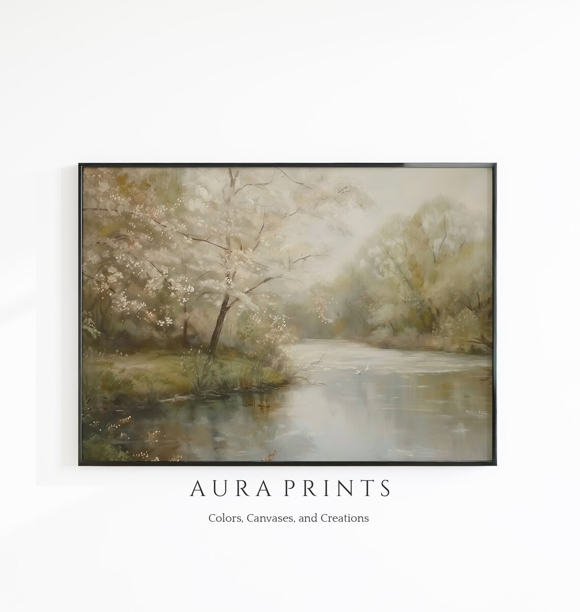 Vintage Rustic Pond Cherry Blossom Farmhouse Art Print
