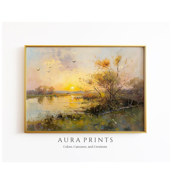 Dawn Light On Spring River Vintage Painting Ideal For Tranquil Living Room Wall Art 0559