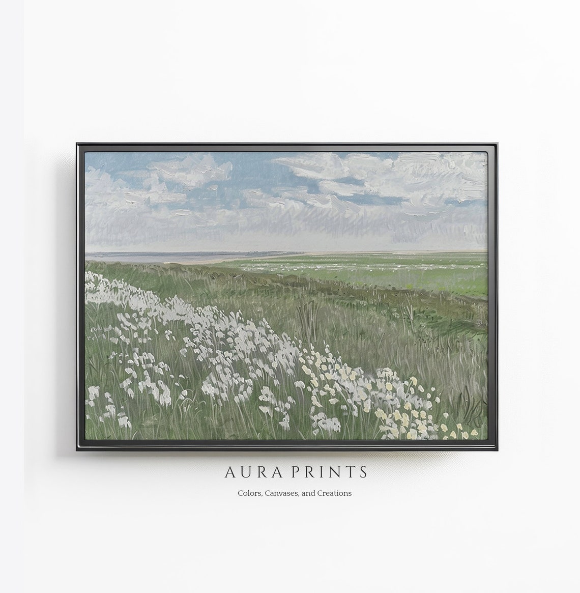 Fresh Green Spring Pasture Wildflowers Vintage Farmhouse Art Poster
