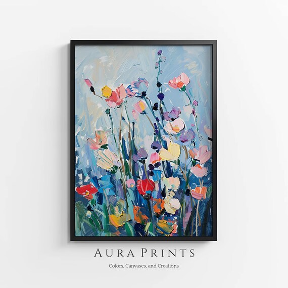 Bright Colorful Wildflower Garden Thick Impasto Floral Art Poster