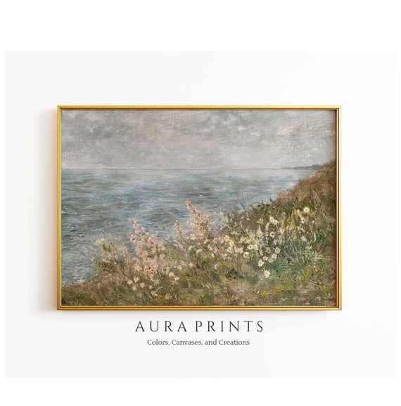 Spring Flowers By The Sea Rustic Seascape Art Vintage Farmhouse Wall Decor Gift 1045