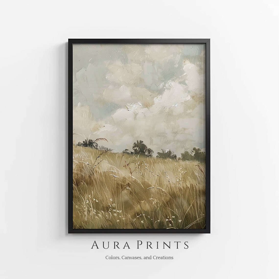 Golden Wheat Field and Trees Under Cloudy Sky Farm Landscape Poster