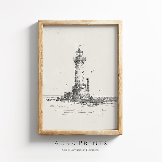 Lighthouse Sketch, Vintage Nautical Art Print