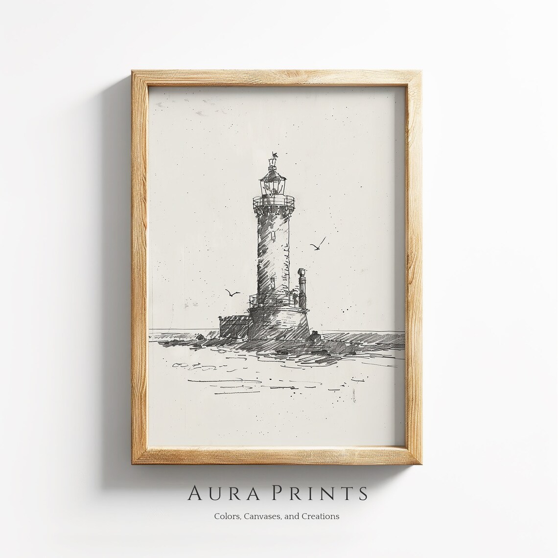 Lighthouse Sketch, Vintage Nautical Art Print