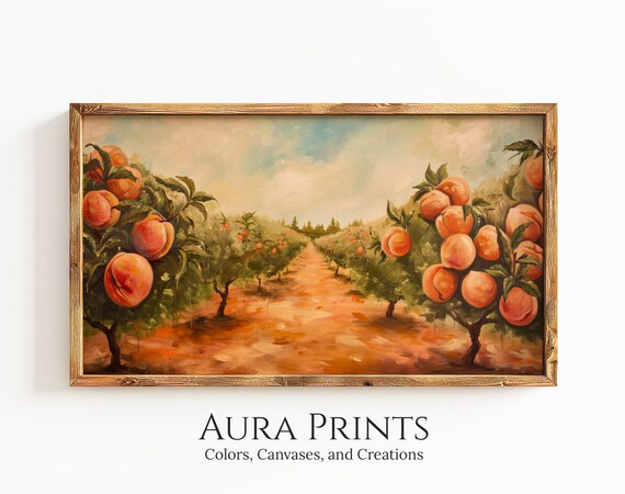 Peach Orchard Ripe Fruit Trees Vintage Harvest Style Art Poster