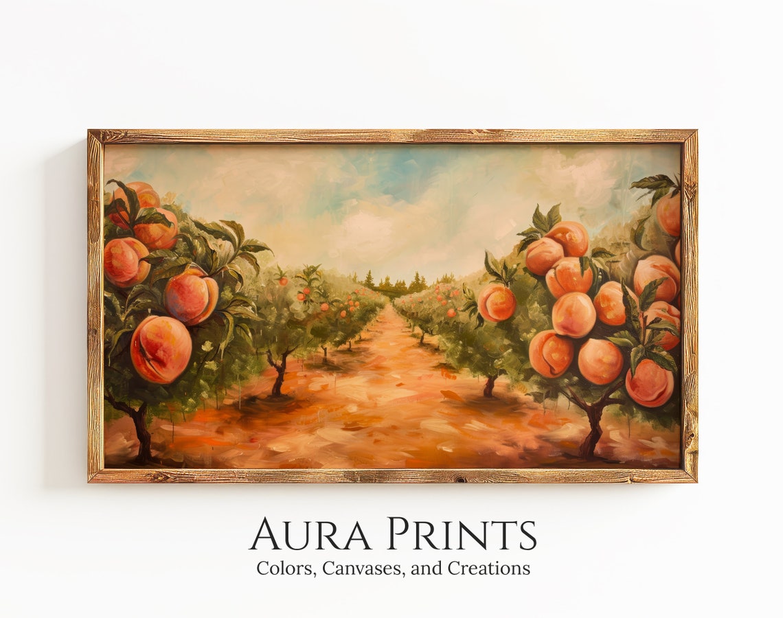Peach Orchard Ripe Fruit Trees Vintage Harvest Style Art Poster