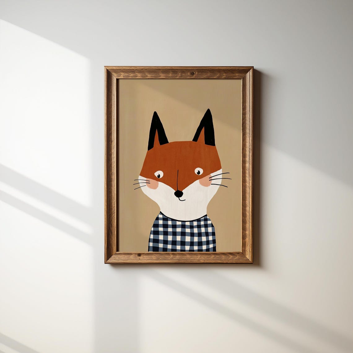 Dapper Fox Blue Gingham Shirt Portrait Modern Kids Nursery Poster - Image 5