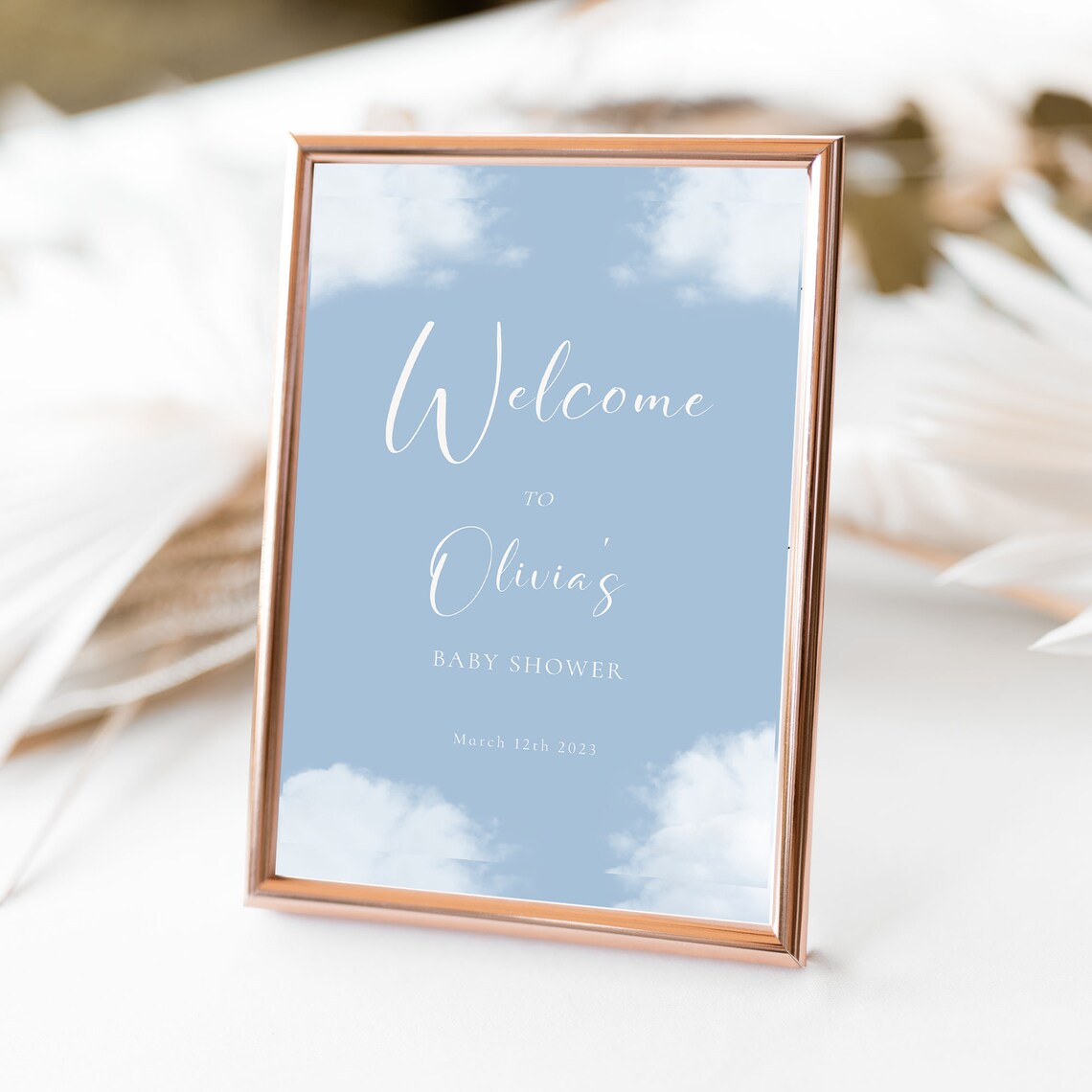 Welcome To Baby Shower Blue Sky Clouds Personalized Sign Poster - Image 2