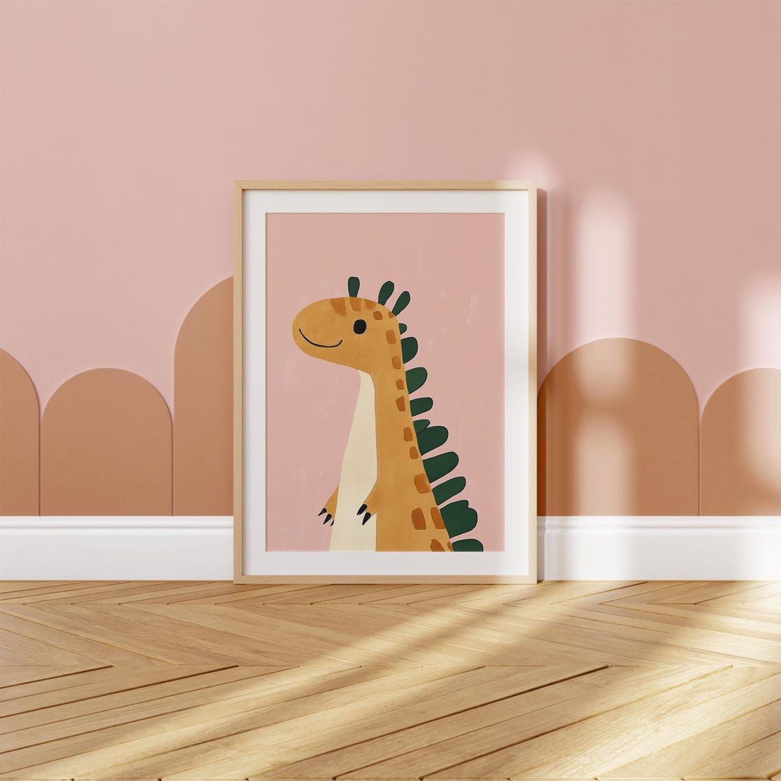 Spotted Tan Dinosaur with Green Spikes Cute Kids Dino Poster